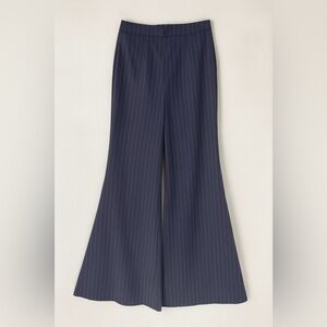 Billie Navy Pinstripe High-Waisted Flare Trousers – Size Small